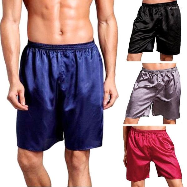 Herren-Shorts aus Satin-Seide, fünf Punkte, reine Farbe, glänzend, Boxerhose, lässig, locker, Sommer, Strand, schlicht, dünner Herren-Pyjama