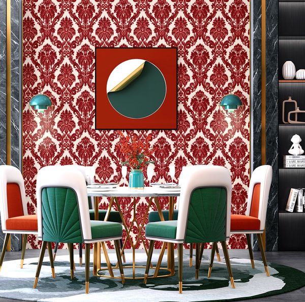 Wallpaper di greggi di colore rosso di lusso 3D 3D in pelle scamosciata tridimensionale spessa copertura da parete del dottorato di lusso in casa di lusso