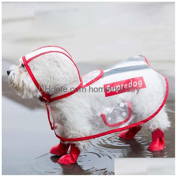 Dog Apparel Designer de luxo Pet Pet à prova d'água transparente capa de chuva Primavera e verão Faixa refletora Poncho Teddy Cat para Midd Dhouv