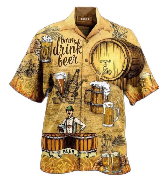 Herren Freizeithemden Hawaiihemd 3D-Druck Bier Kurzarm kubanisches Hemd Strandkleidung T-Shirt Top Party Vintage-Stil für Männer Frauen Herrenbekleidung 230329
