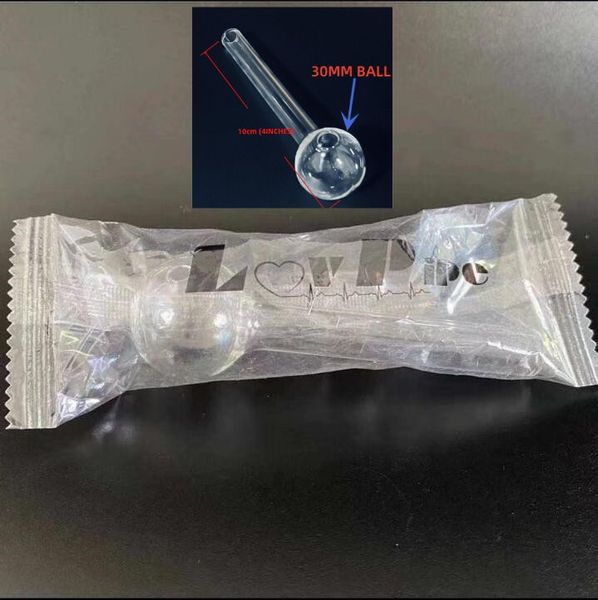 Hersteller liefern 4 Zoll Glas PIPE 30mm Kugel runder Kopf Strohglas Raucherset LOVE PIPE Verpackung