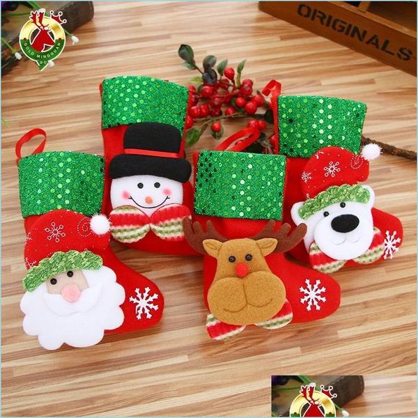 Weihnachtsdekorationen Mini hängende Socken Süße Süßigkeiten Geschenktüte Schneemann Weihnachtsmann Hirsch Bär Strumpf für Baum Dekor Anhänger Drop Deli DHR6Y