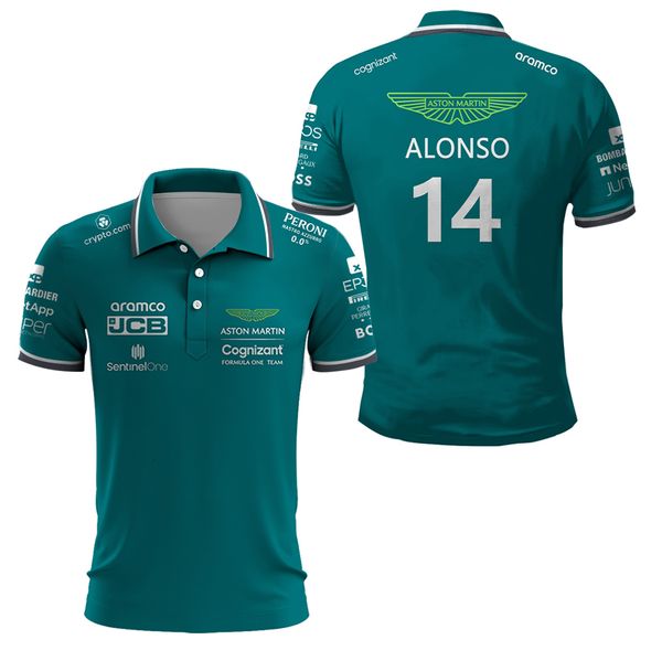 Polo da uomo per Aston Martin 14 Alonso Driver Racing Team Motorsport Polo sportiva per tifosi di auto Verde Non sbiadisce Traspirante 230329