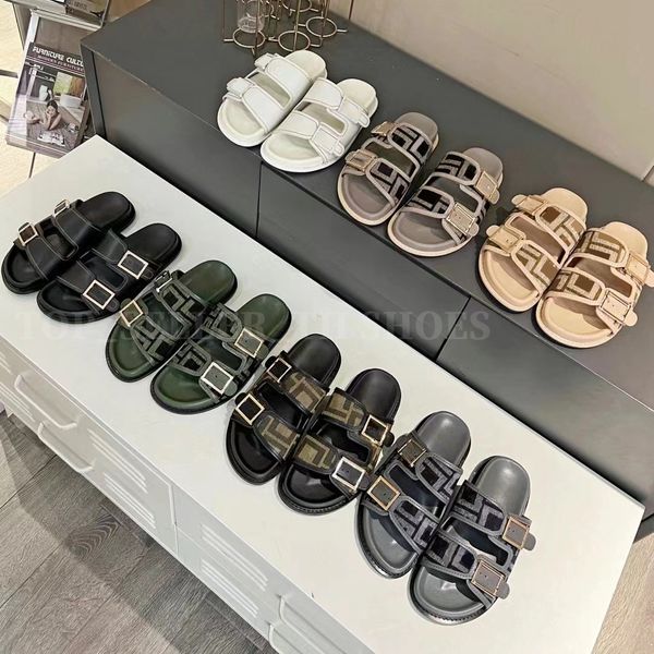 Designer Slipper Männer Frauen Stoff Sandale F Birks gleiten weiße Lederrutschen Schnalle Druckschuhe Doppelband Wollsandalen mit Schachtel