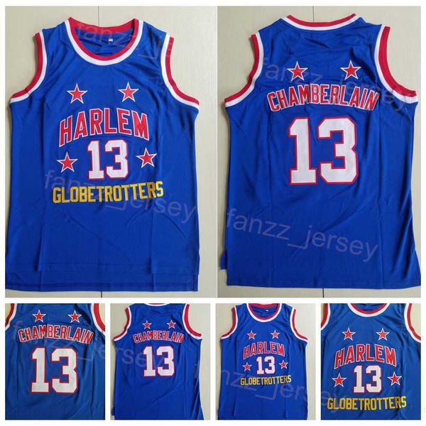 Harlem Globetrotters Moive Wilt Chamberlain Jerseys 13 Basquete University University Bordery e costura a equipe de cores azuis para fãs de esporte homens respiráveis ​​NCAA