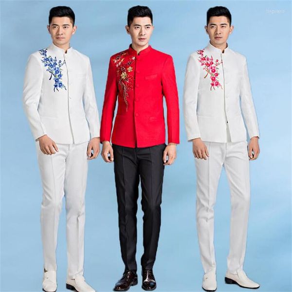 Erkekler Suit Nakış Blazer Erkekler Resmi Elbise Son Ceket Pantolon Tasarımları Take Çin Tunik Evlilik Düğün Erkek Moda