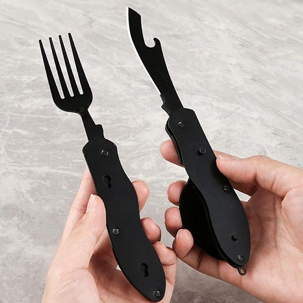 Set di stoviglie 3-in-1 Cucchiaio pieghevole per esterni Forchetta Coltello Combo Set Posate Picnic Viaggi Multitool portatile Utensili da campeggio in acciaio inossidabile