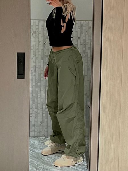 Damenhose Caprihose Damen Freizeittasche Weites Bein Sporthose Mode Retro Chic Solide Zugstange Herren Y2K locker sitzende Straßenkleidung Jogger Cargohose 230329