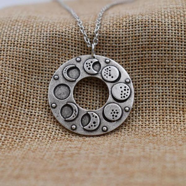 Anhänger Halsketten SanLan Vintage Silber Farbe Mond Leben Amulett Halsband Halbmond bis Vollpfannkuchen Obst Set Talisman Niedliche Halskette Geschenk