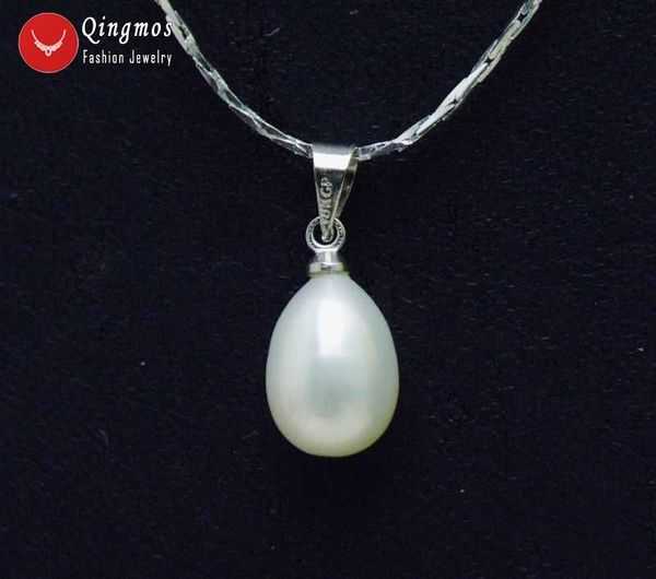 Choker Qingmos White 7-9mm Drop Natural Freshwater Pearl Pendant Necklace For Women With Sterling Silver 925 Chain 16