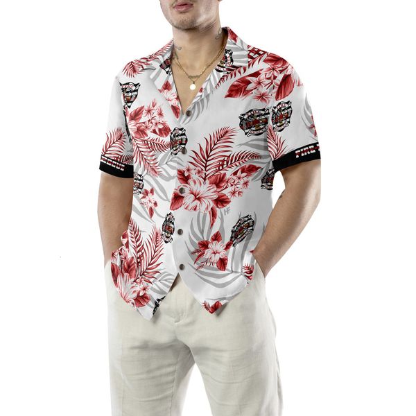 Freizeithemden für Herren Red Line Black American Flag Firefighter Printed Hawaiian Summer Bequeme Kurzarm 230329