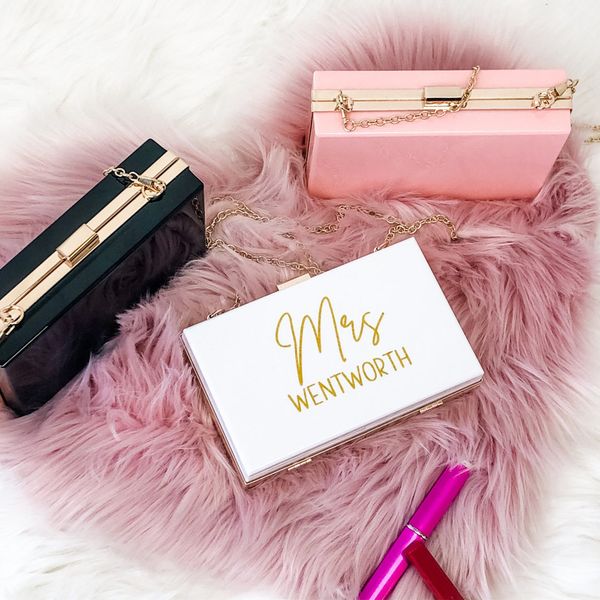 Other Event Party Supplies Personalisierte Custom Acryl Bridesmaid Clutch Bag mit Name Clear Monogramed Purse Cosmetic Kiss Lock Handtasche Bride Wedding Gift 230329