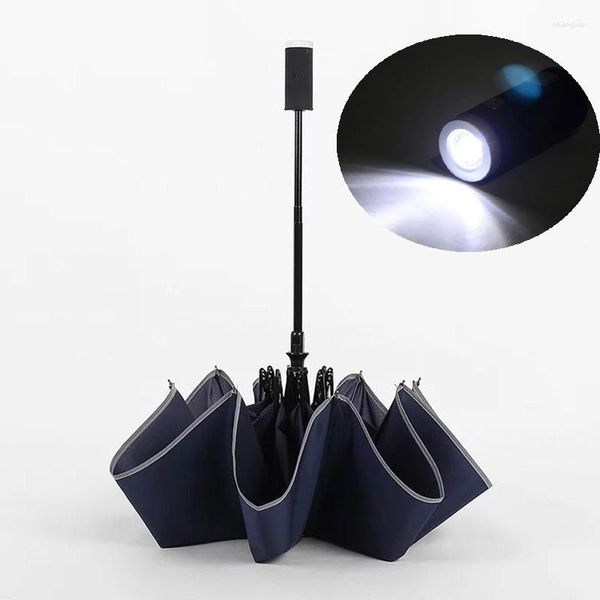 Blue Black Led Automatic Folding Umbrella - Japanese Super Wide, Windproof & Strong for Women & Men Outdoors