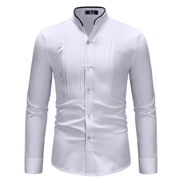 Camisas casuais masculinas masculinas brancas mandarim colar camisas de casamento smoking shirt short slim fit manga longa camisa de manga masculina comercial química casual 230329