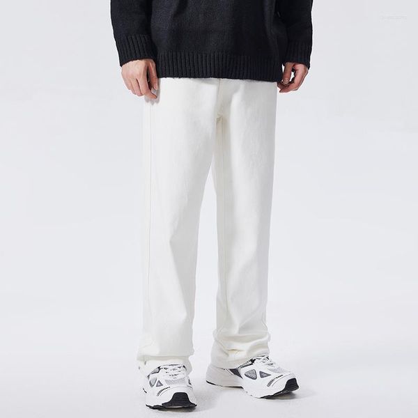 Erkekler Kot Bahar Y2K Siyah/Beyaz Sıradan Erkek Moda Gevşek Düz Geniş Bacak Pantolon Erkek Sokak Giyim Hip Hop Cep Pantolon