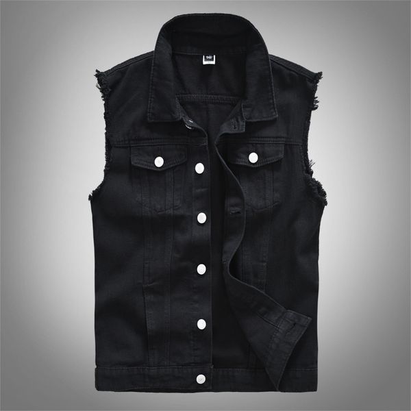 Gilet da uomo Moda uomo Casual Nero Gilet senza maniche con cappuccio Giubbotto di jeans Gilet di jeans stile punk di strada Opzioni di dimensioni multiple M-6XL 230329