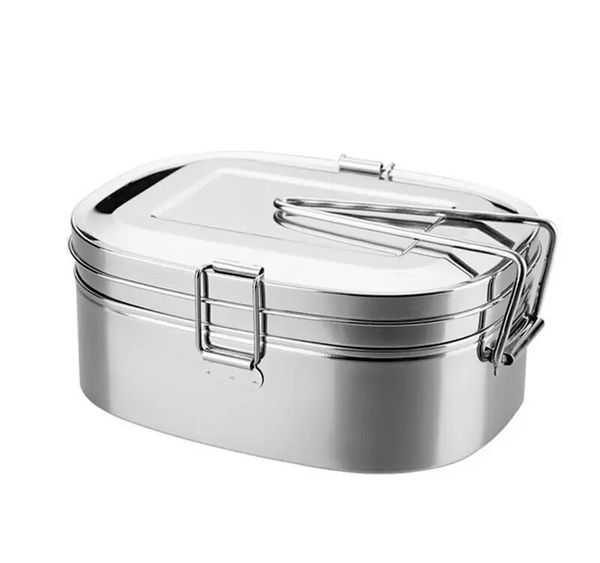 Lancheira de aço inoxidável Metal Bento Box Recipiente de comida de camada de camada de duas camadas para crianças Escola Escolar Office