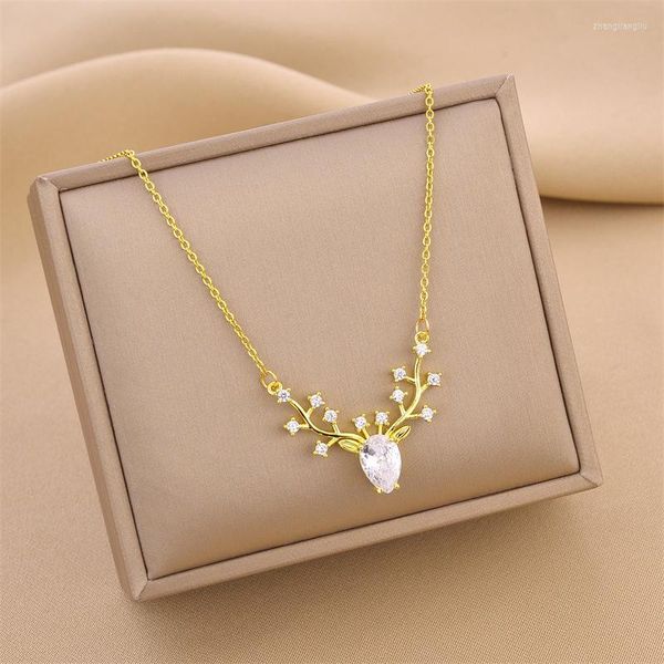 Подвесные ожерелья мода CZ Heer Antler Collese Ожерелье из нержавеющей стали Золотая оленя Женщины Друг Год рождественский подарок