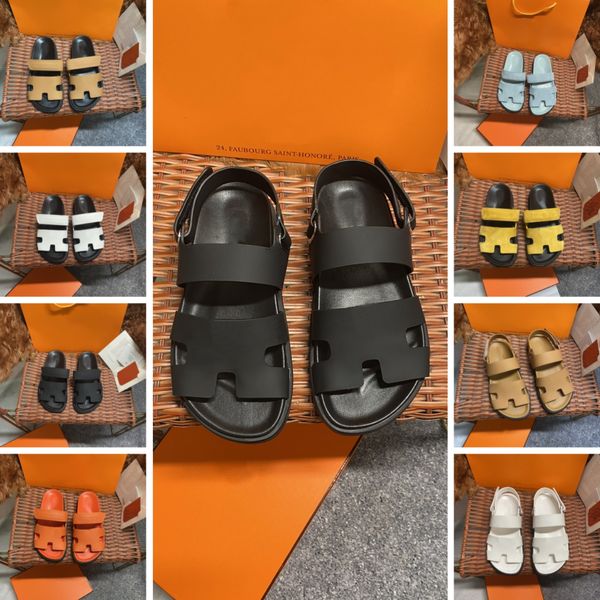 Sandal Luxury l Designer masculino e feminino Andals Lippers Ummer moda moda larga chinelos de fundo plano 35-46 Caixa de correia de sandália