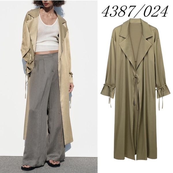 Trench da donna Primavera Casual Giacca a vento UNIZERA Tinta unita Risvolto Tiestyle Tessuto in raso di seta Drappo Cappotto 4387024 230329