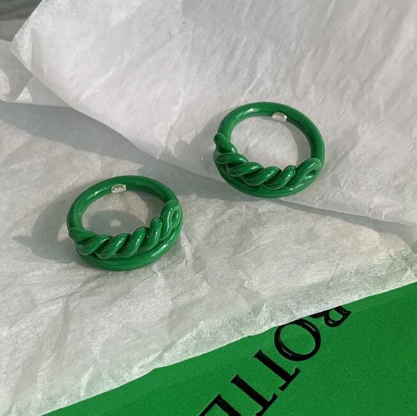 Design twist espiral esmalte verde anel clássico moda personalidade presente de feriado para homens mulheres amantes presente casal jóias