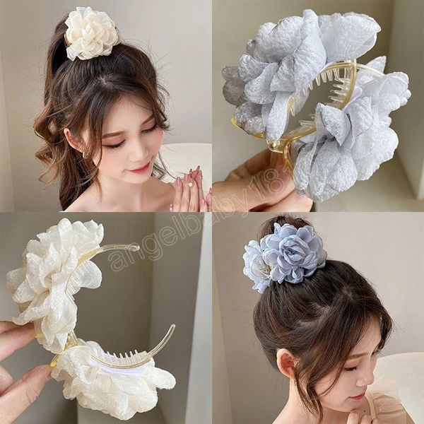 Koreanische große Blume Haarklaue Clips Blume Schachtelhalm Schnalle Brötchen Pferdeschwanz Halter Haarspange Frauen weibliche Haarschmuck