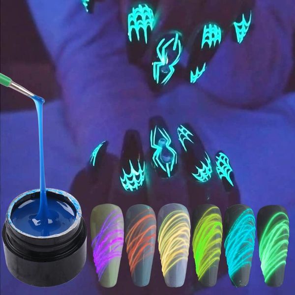 Gel per unghie Ragno luminoso Smalto Viola Bagliore nel buio Vernice riflettente Pittura Creatività Filo di seta Lacche Manicuring LE1840Nail