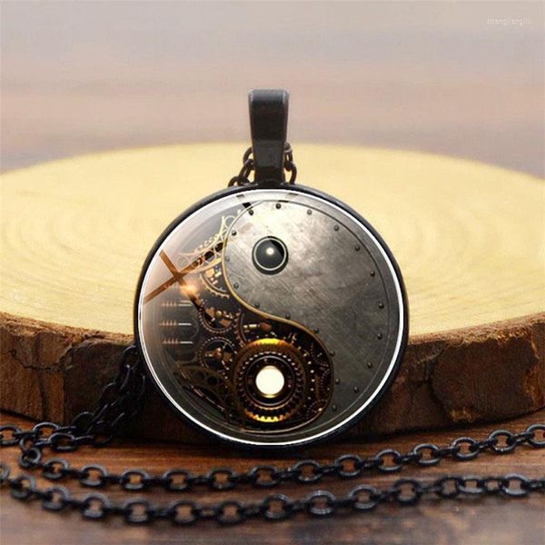 Colares pendentes estilo vintage para homens homens presentes steampunk yin-yang time colar de cristal