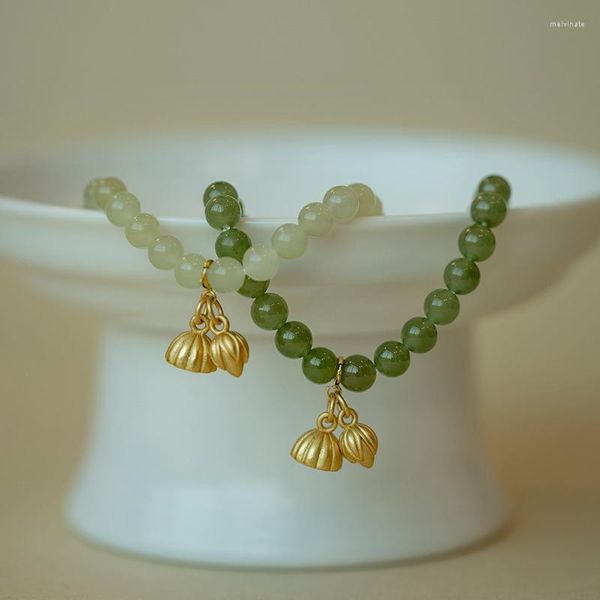 Charm Bracelets Fashion Lemon Natural Green Hetian imitieren Jade Perlen für Frauen Lotus Flower Lucky Bangles Fine Jewelry Geschenke
