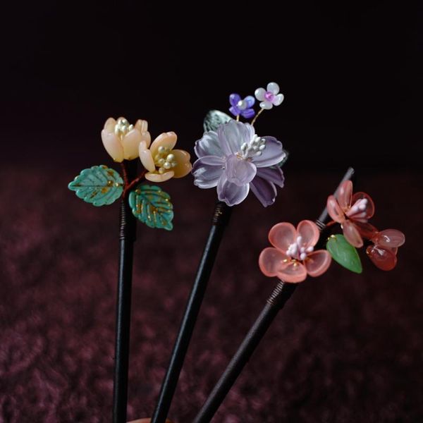 Clipes de cabelo Barrettes design original Made Made Plum Blossom Flower Wood Hairpin Stick Pins vintage Acessórios Mulheres jóias de banquete