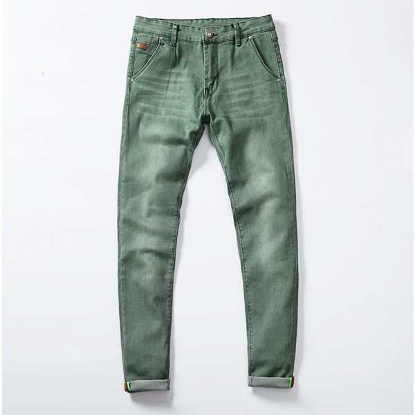 Jeans masculinos Ly Moda Men Jeans Slim Fit Fit Calças de lápis Khaki Blue Green Cotton Cotton Jeans Classical Men Jeans Skinny 230329