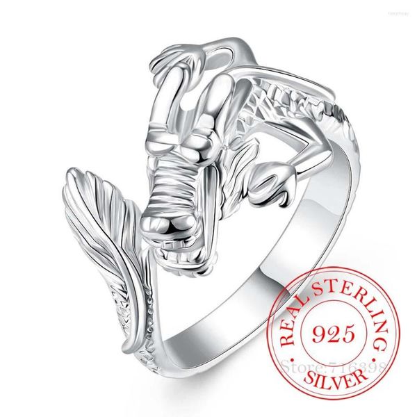 Anelli a grappolo Anello in argento regolabile con drago freddo di moda semplice per uomo Donna 925 Sterling Finger Thumb Anelli Gioielli per feste