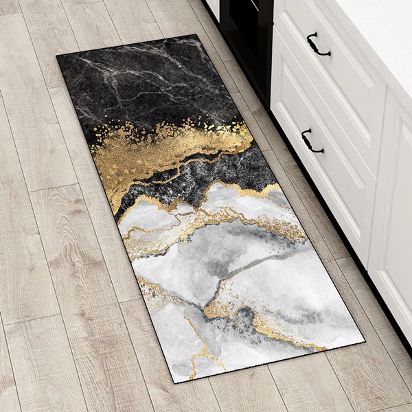 Carpete Marble Carpet Cozinha Piso nórdico Abstract Black Gold Area Gold Carpet Sala de estar de cama de luxo Decoração de luxo 230329