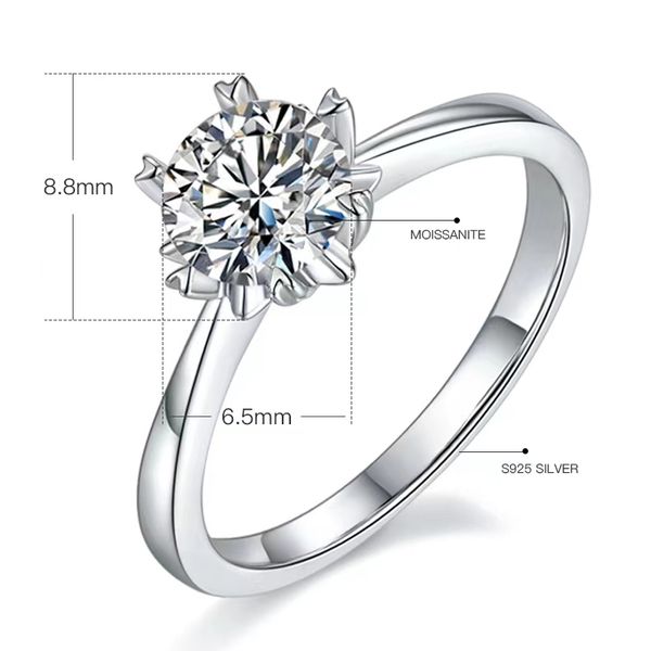 Designer-Ring 6,5 mm Moissanit-Ringe für Frauen Liebesring Verlobungsring Goldring Valentinstagsgeschenk M01A 5A mit Geschenkbox Silberring Schmuckfabrik Großhandel