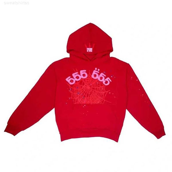 Erkek Hoodies Tişörtü Puf Baskı Sp5der 555555 Melek Baskı Hoodie Erkek Kadın 1 1 En İyi Kalite Kırmızı Örümcek Web Tişörtü Kazak