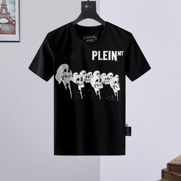 Pleinxplein Tasarım Erkekler Tişört Tasarımcısı İnce Fit PP T-Shirt Yaz Rhinestone Yuvarlak Boyun Plein Gömlek Kafatasları Sokak Giyim Siyah M-XXXL 776 RENK