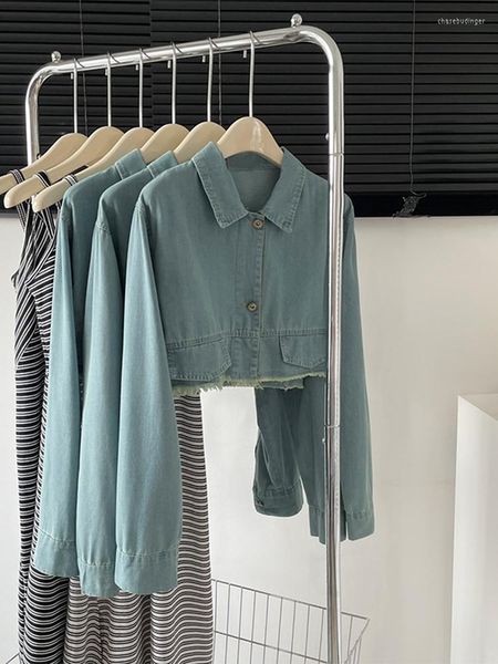 Женские блузки Retro Wash Blue Color Женская джинсовая рубашка лацка