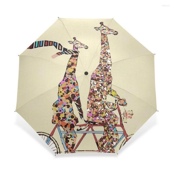 Ombrelli Ombrello con motivo giraffa animale dolce Tre donne piovose pieghevoli completamente automatiche per regalo per bambini