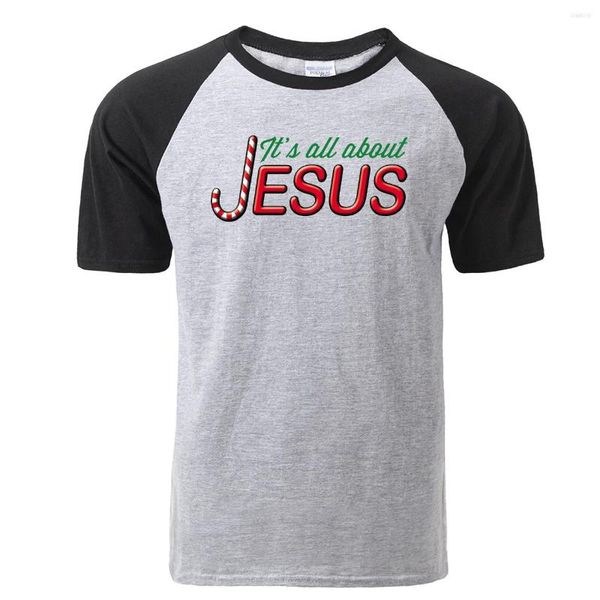 Herren T-Shirts Hochwertiges Shirt Herren Sommer T-Shirts Herren T-Shirts Tops It's All About Jesus Raglan T-Shirt Lässiges Baumwoll-Kurzarm-T-Shirt