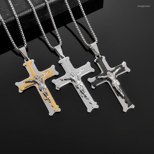 Anhänger Halsketten Jesus Kreuz Halskette Männer Frauen Autospiegel Christlicher Schmuck Religiöser Edelstahl Amulett Geschenk