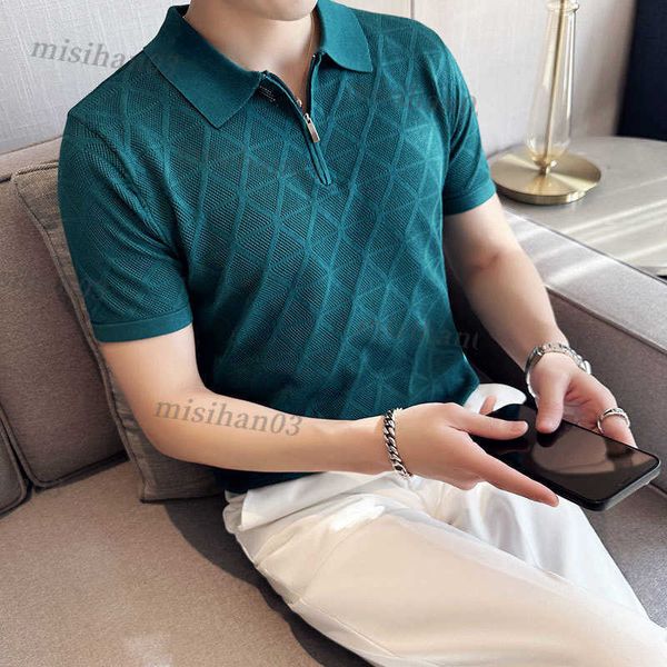 Polo da uomo 2023 stile coreano estate casual maglieria camicie/maschio slim fit moda design con cerniera scava fuori camicie S-3XL Y2303