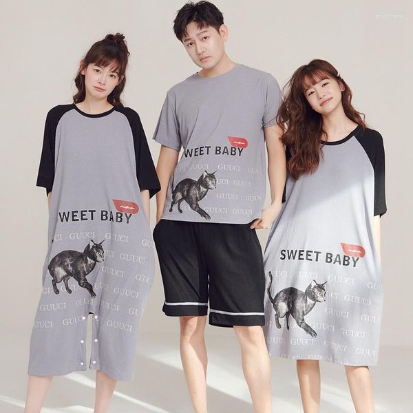 Herren Nachtwäsche Paar Kurzarm Modal Pyjama Sets Für Männer Sommer Niedlich Cartoon Homewear Frauen Nachthemden Nachtkleid Nachthemden