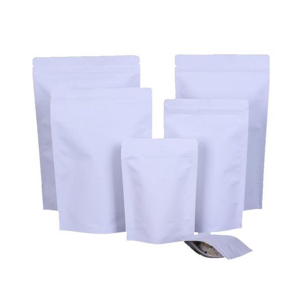 100 teile/los Weiße Kraftpapiertüten Wiederverschließbare Lebensmittelbeutel Aluminiumfolie Futter Verpackungsbeutel Stand Up Aufbewahrungsbeutel für Tee Snack