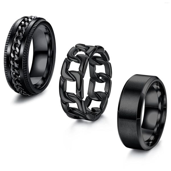 Anéis de casamento simples preto de 8 mm de 8 mm masculino legal homem titânio aço inoxidável link de cadeia cubana e jóias femininas