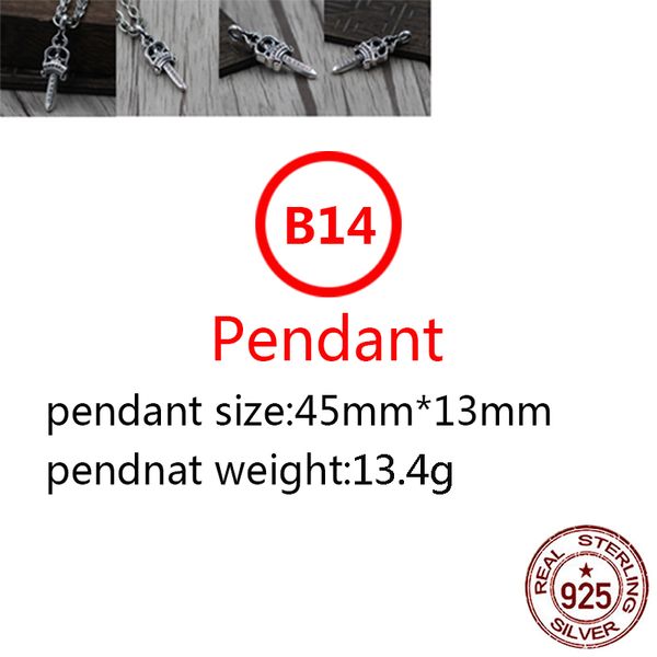 B14 S925 Pingente de prata esterlina personalizada moda sagrada sword night Club letra líquido Red Punk Hip Hop Dance Style Jewelry Presente para amantes