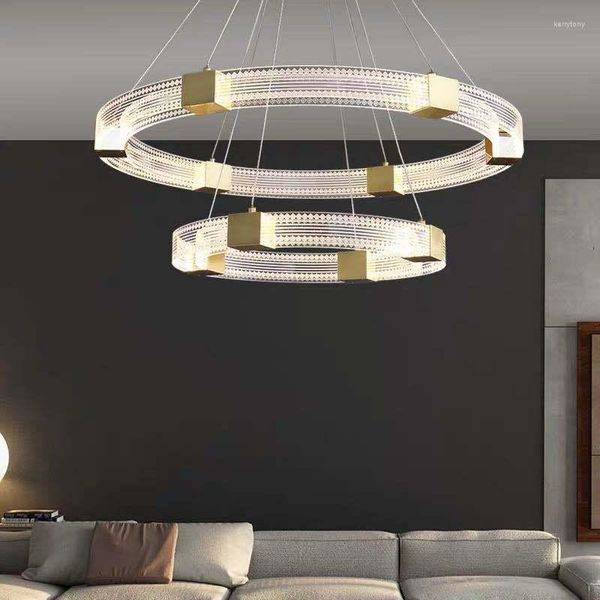 Lampadari Soggiorno nordico Lampadario in acrilico semplice Casa moderna Lampada a sospensione rotonda Ristorante Illuminazione a LED di lusso