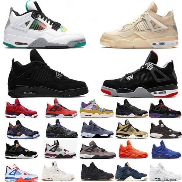 Neue Jumpman 4s IV 4 Basketballschuhe Fire Red Purple University Blue Military Black Cat Sail Cement Hyper Royal Fur Sport White Cement Lightning Trainer Sneaker