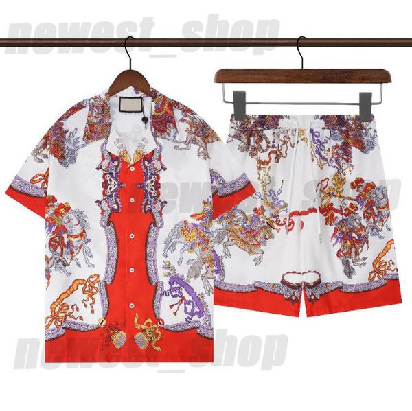 23ss Designer Men Men Scues Suiets Mens Set Hawaii Man Red Classical Print Suits Женские футболки