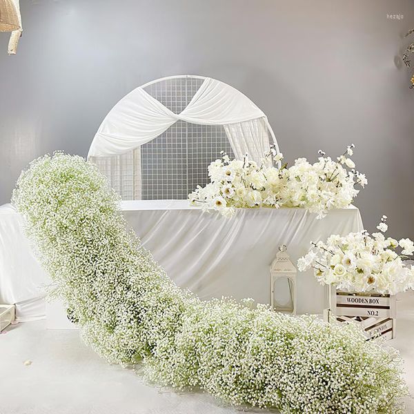 Fiori decorativi Avorio Rosa Bianco Gypsophila Babybreath Fiore Fila Sfondo matrimonio Prop Disposizione Evento Decorazioni per feste Runner da tavolo floreale