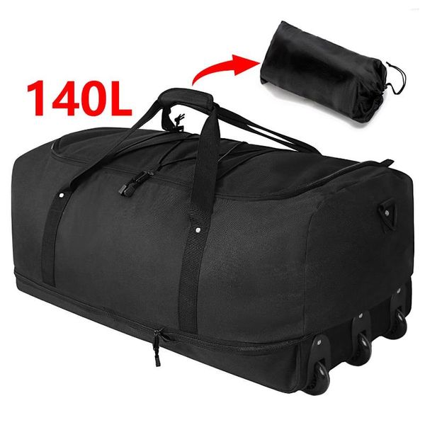 Sacos de armazenamento 140L Bolsa de viagem dobrável 600d Oxford de grande capacidade para homens Bagagem Mulheres com rodas